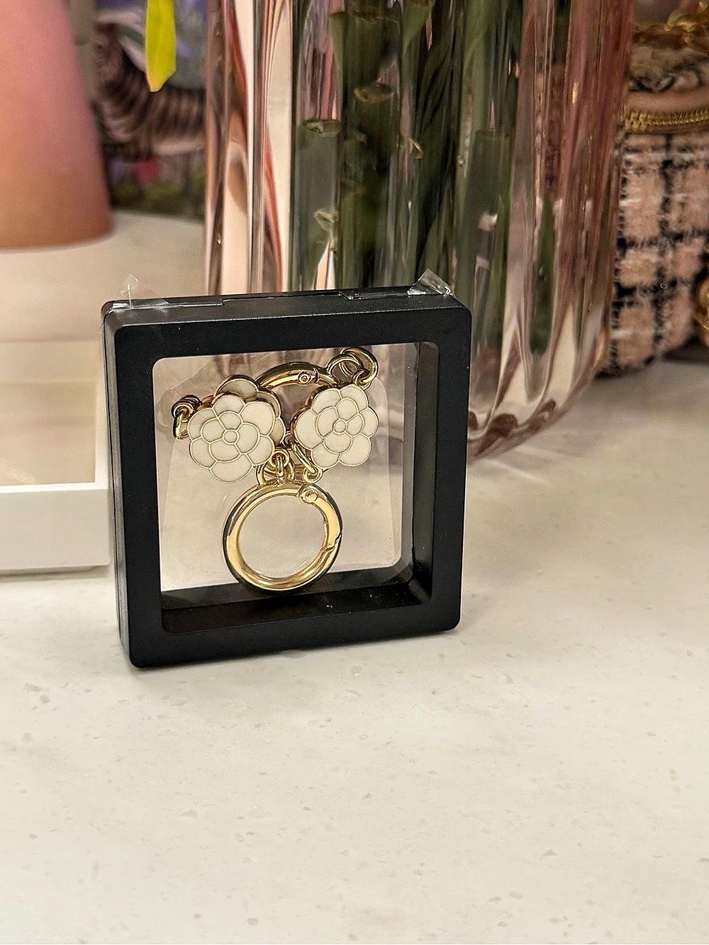 white and Gold-Tone Camellia bag chain and extender NWOT